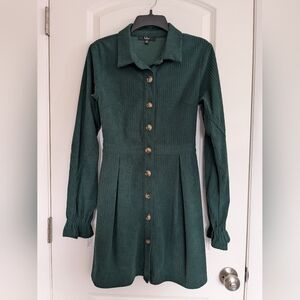 Lulu's Green Corduroy Button-Up Dress